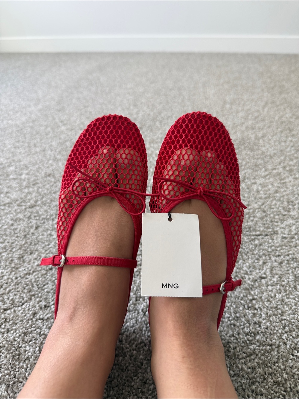 NWT MNG Red Mesh Mary Jane Ballet Flats 38